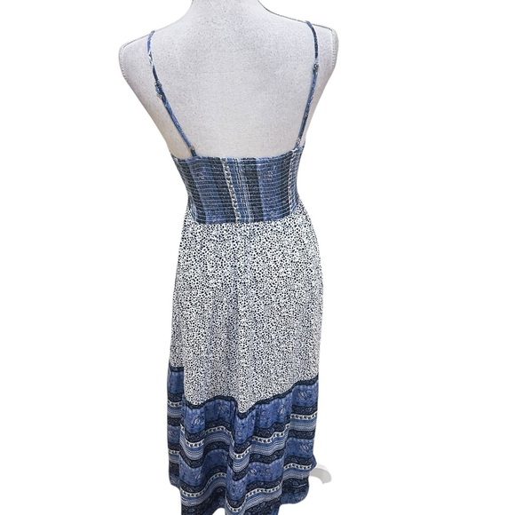 Japna Blue/navy/white Patterned rayon sundress smocked back front cutout small - Picture 11 of 12